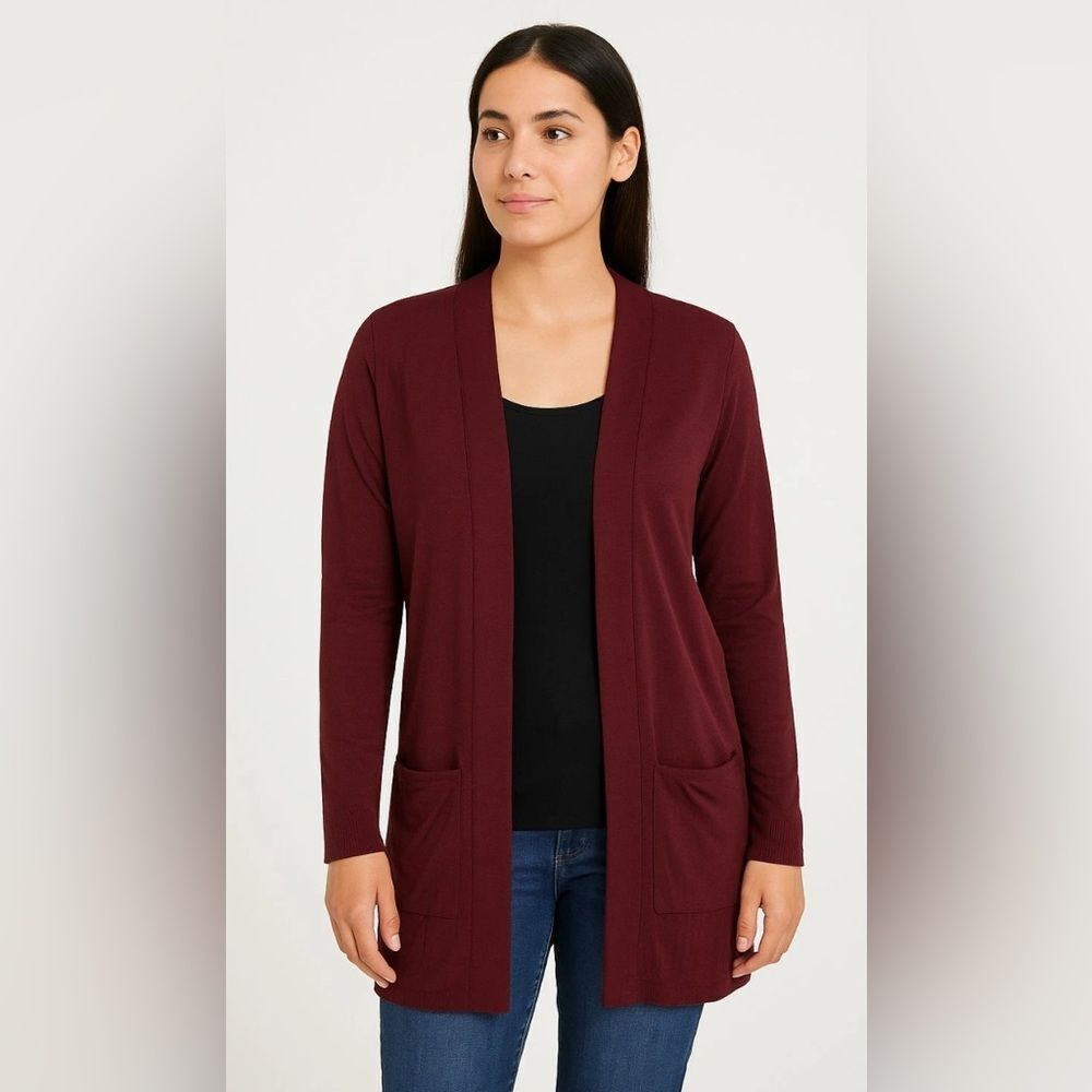 EUC Devotion by Cyrus Women's Burgundy/Maroon  Open Front Cardigan Sweater - XS